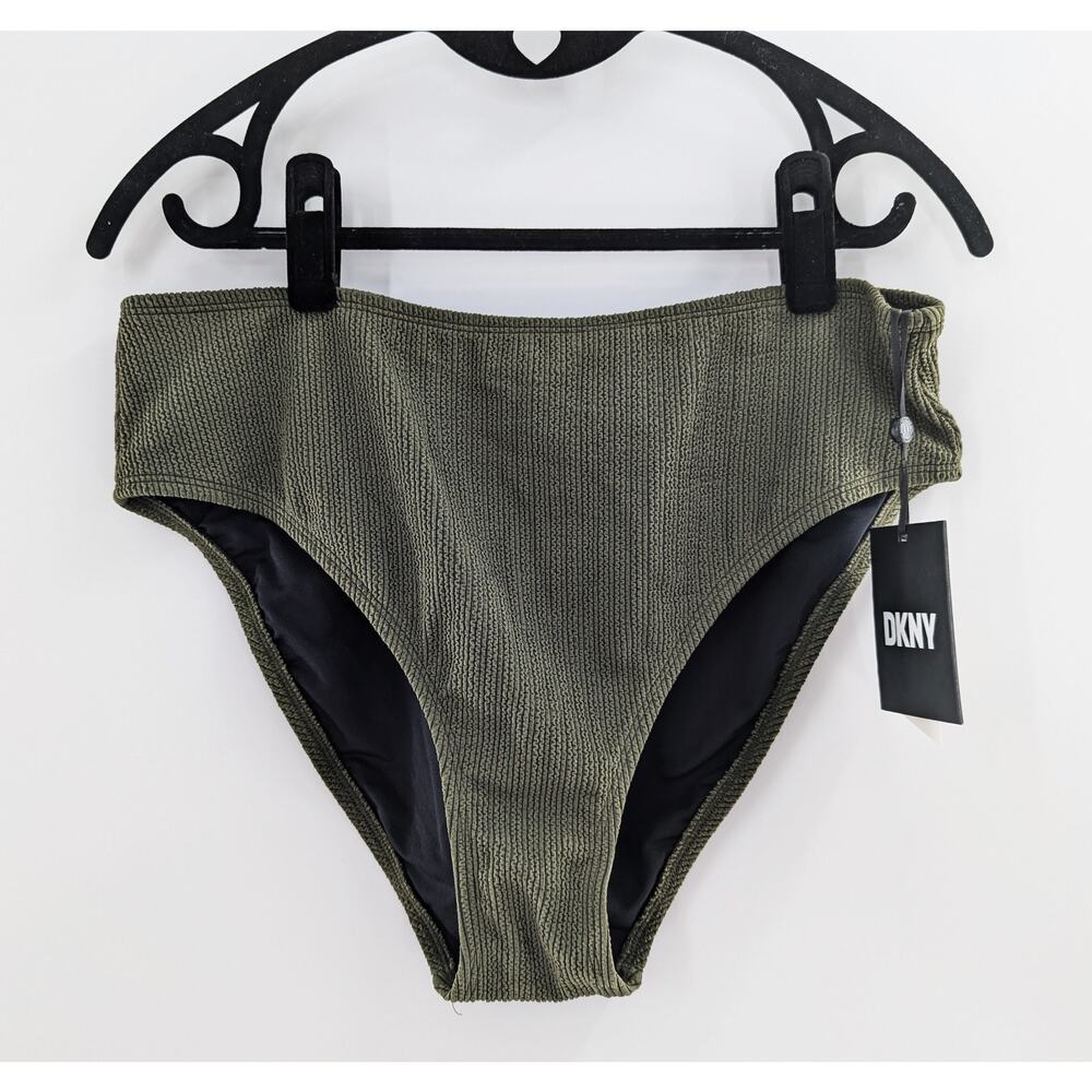 DKNY Swim Textured Bikini Bottoms High Waist Green XL - Picture 6 of 12